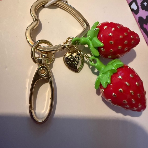 Betsey Johnson Gold Heart with Red Strawberry Charm - Picture 2 of 4